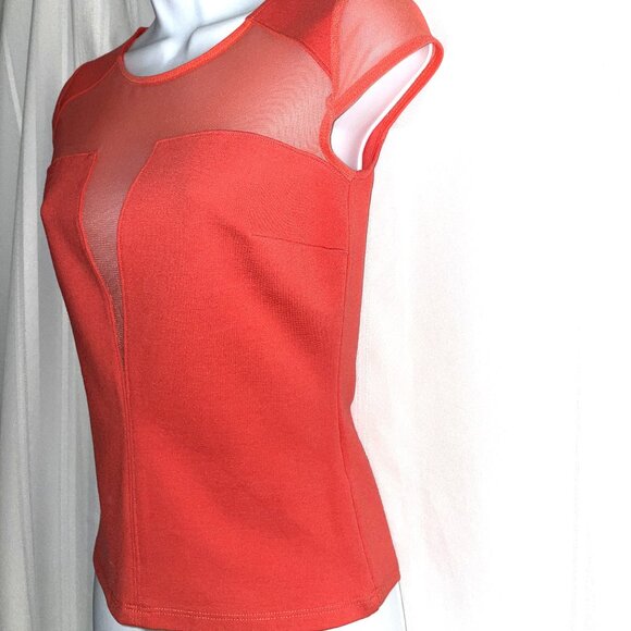 NWT GUESS Size XS Sheer Mesh V Neck, Cap Sleeves, Sexy, Coral - Picture 5 of 8